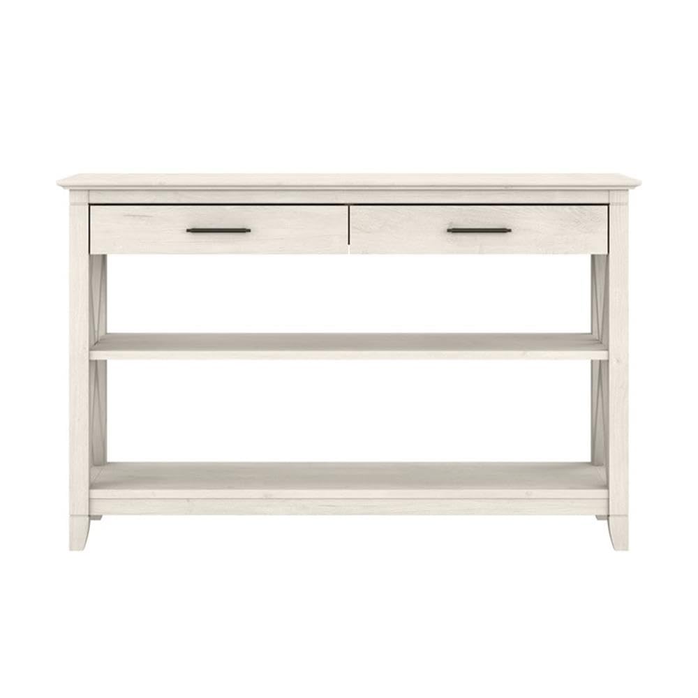 Linen White Oak Console Table with Drawers and Shelves Z2779