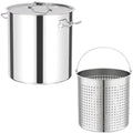 Extra Large 40 Quart Stainless Steel Stock Pot With Steamer Basket Lid N840