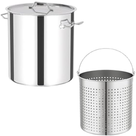 Extra Large 40 Quart Stainless Steel Stock Pot With Steamer Basket Lid N840