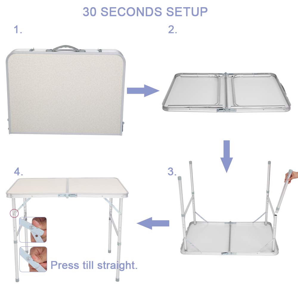 3ft Lightweight Aluminum Folding Picnic Camping Table with Carry Handle W6048