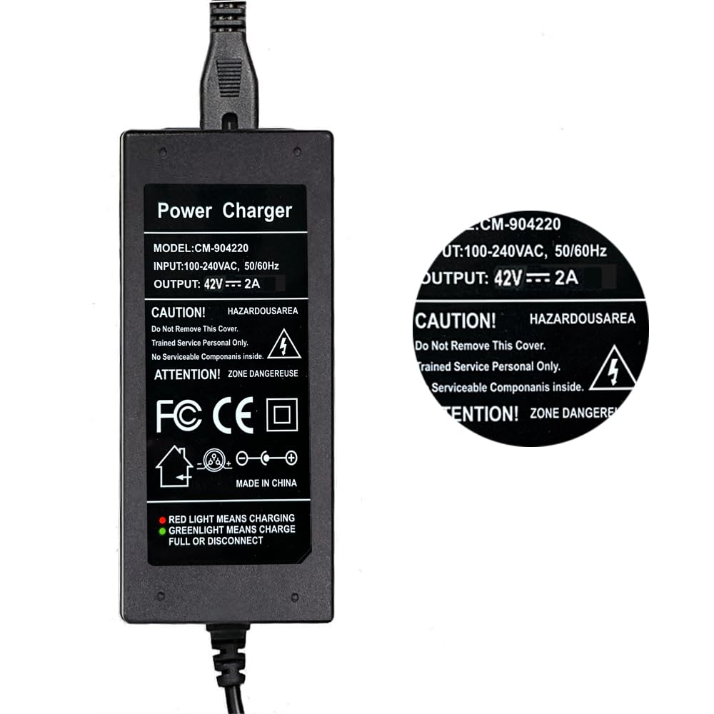 42V 2A Charger for 36V Lithium Battery, 5.5mm x 2.5mm and 8mm 3 Prong Connector I91453