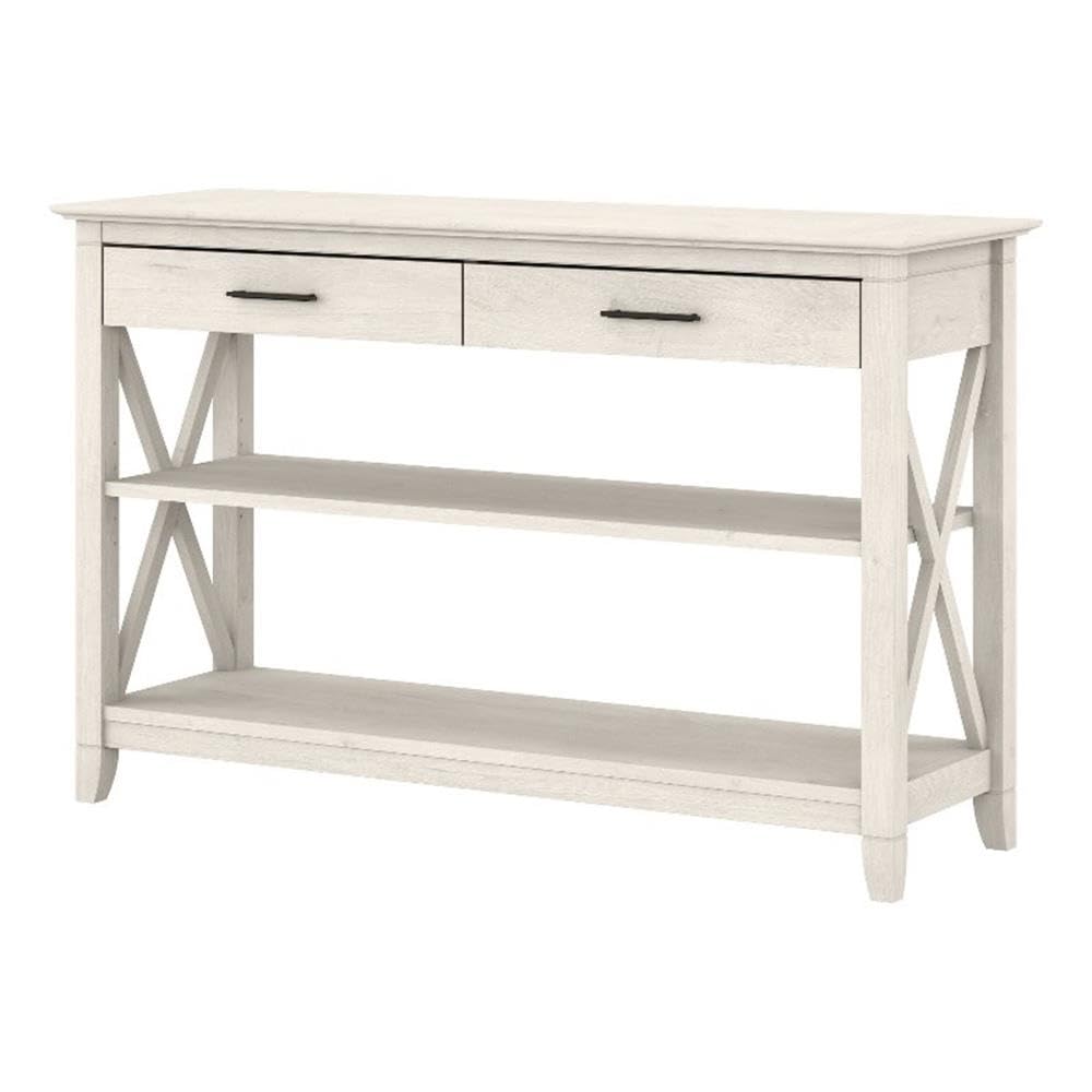 Linen White Oak Console Table with Drawers and Shelves Z2779