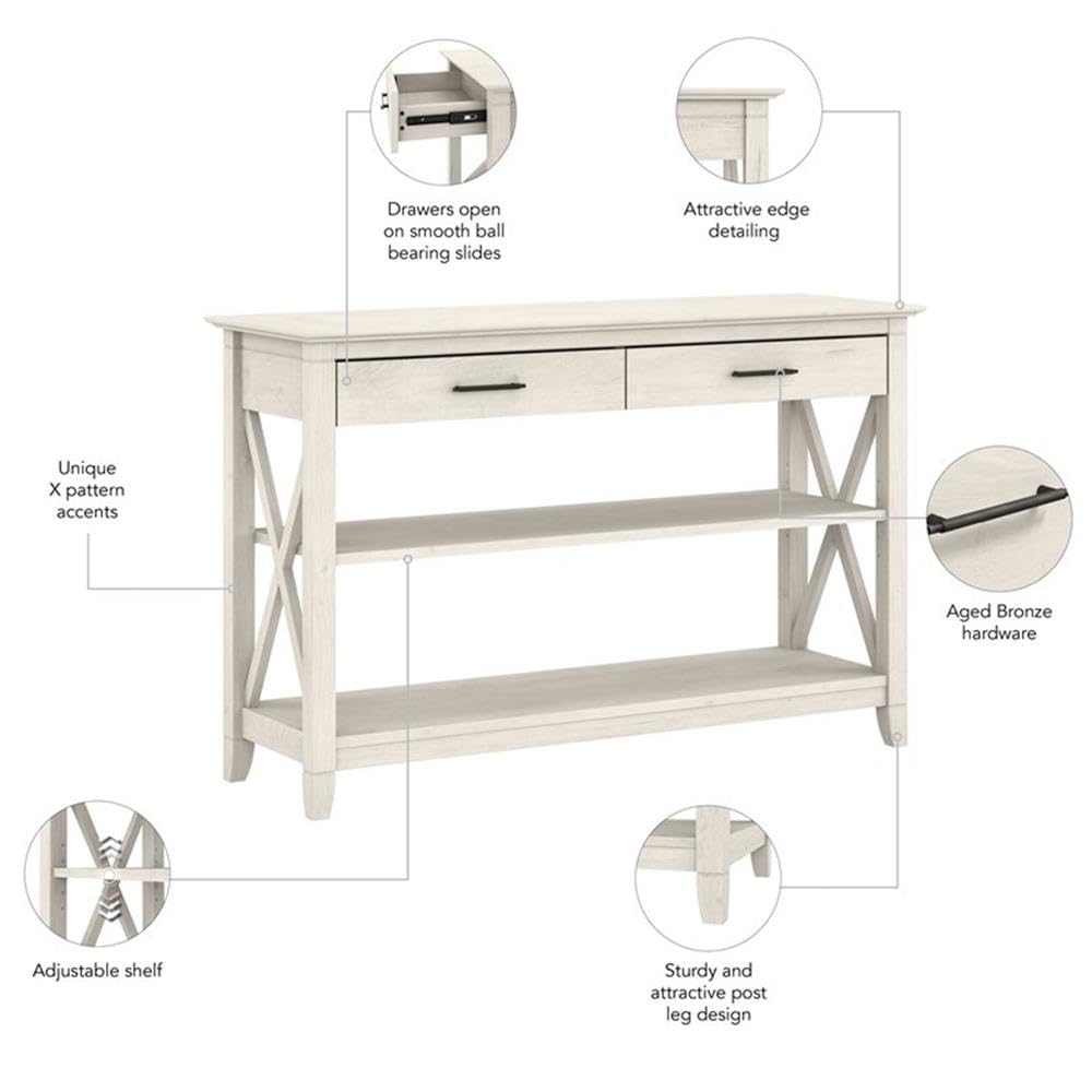 Linen White Oak Console Table with Drawers and Shelves Z2779