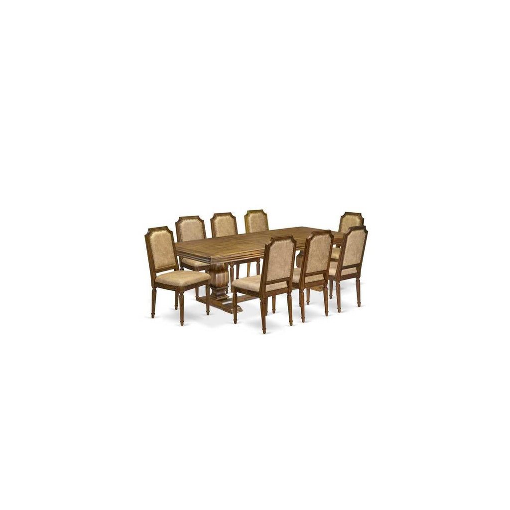 9 Piece Kitchen Table Set with 8 Dark Grey PU Leather Chairs M696171