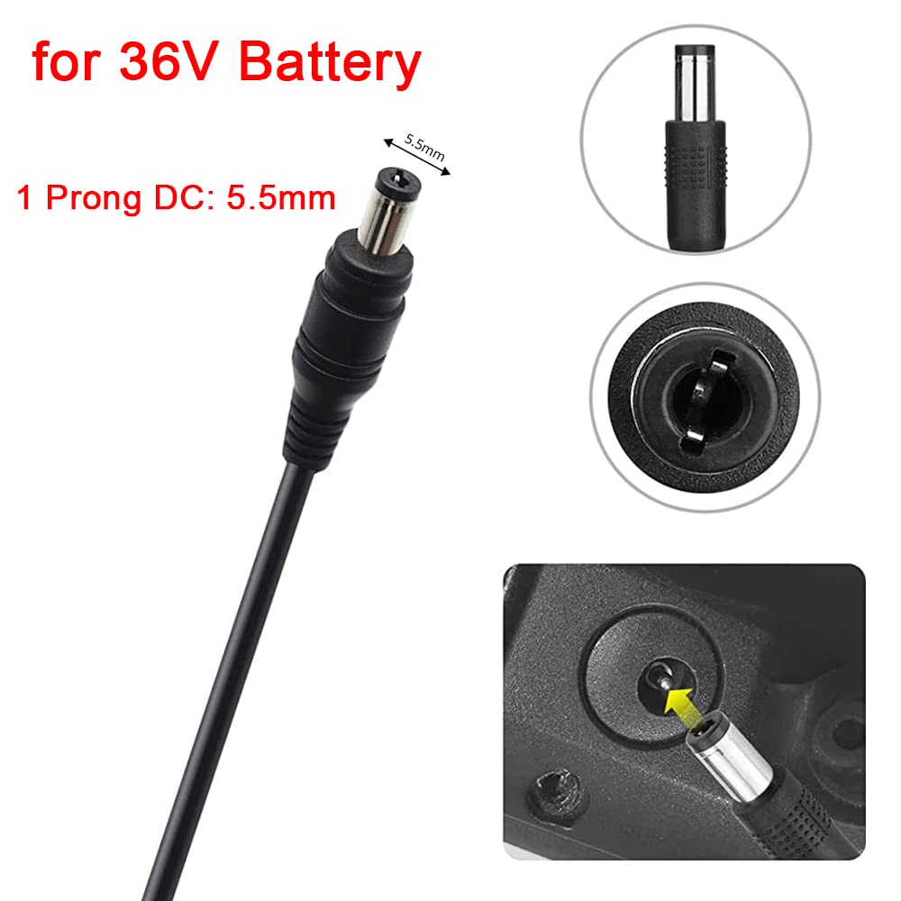 42V 2A Charger for 36V Lithium Battery, 5.5mm x 2.5mm and 8mm 3 Prong Connector I91453
