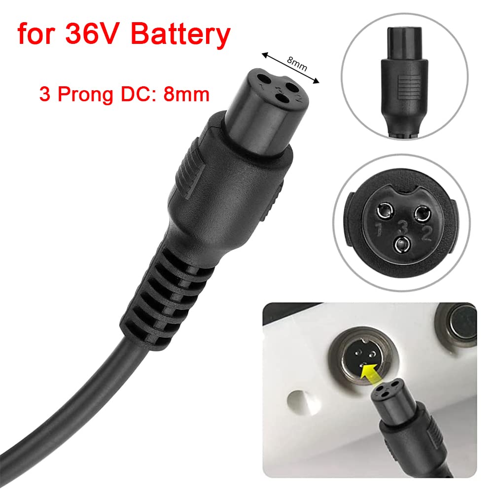 42V 2A Charger for 36V Lithium Battery, 5.5mm x 2.5mm and 8mm 3 Prong Connector I91453