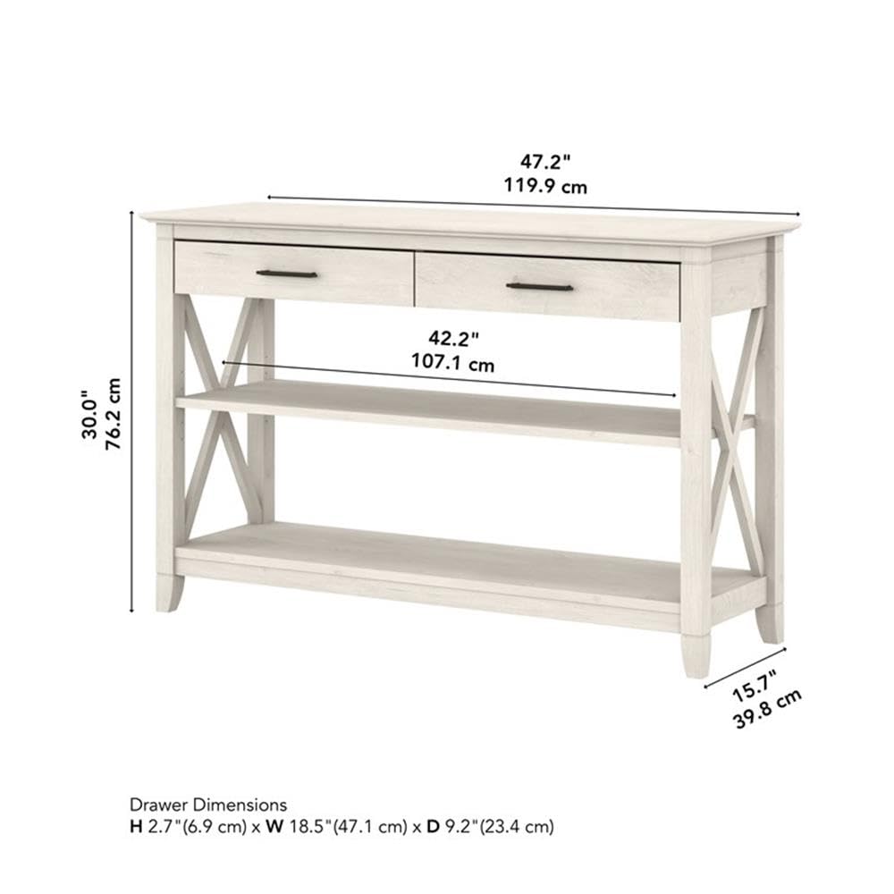 Linen White Oak Console Table with Drawers and Shelves Z2779