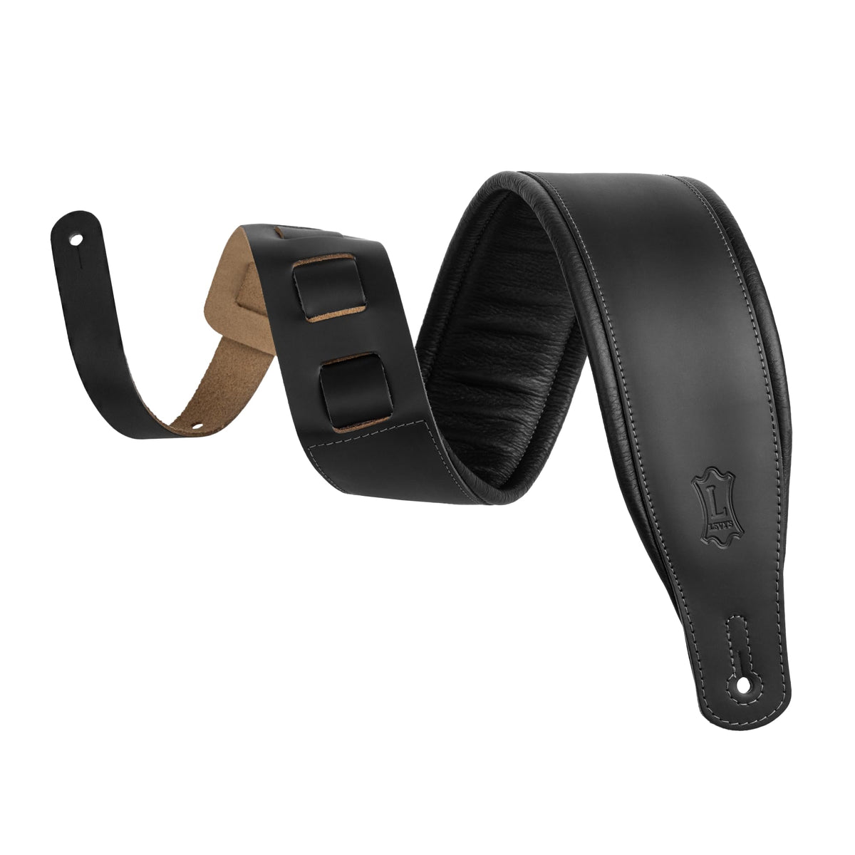 Black Leather Guitar Strap with Foam Padding D18486