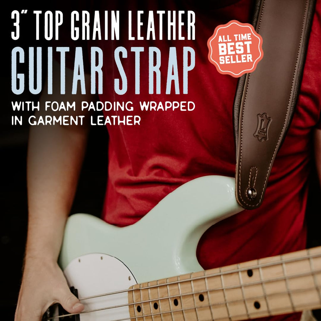 Black Leather Guitar Strap with Foam Padding D18486
