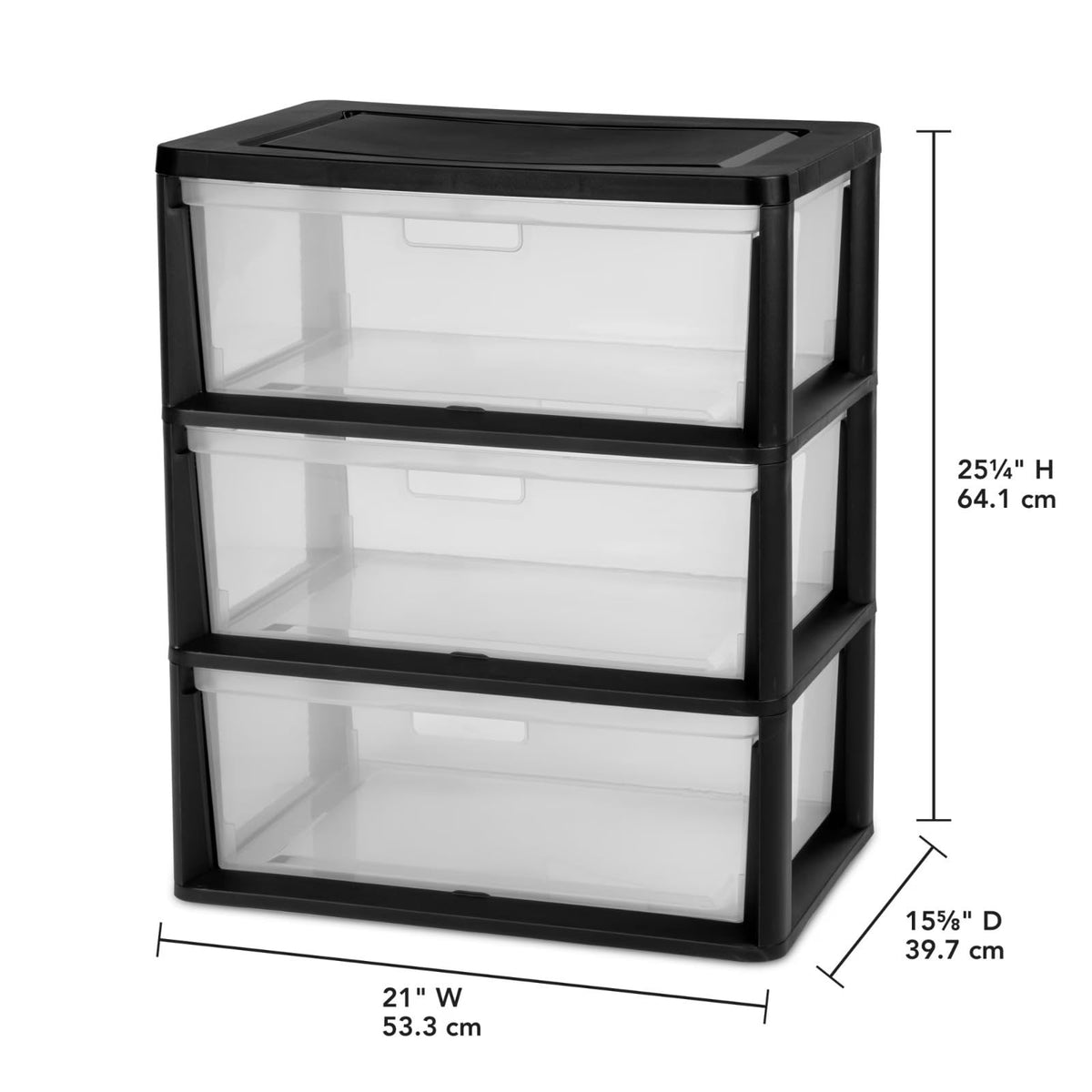 Black 3 Drawer Plastic Storage Organizer Tower with Clear Bins F489