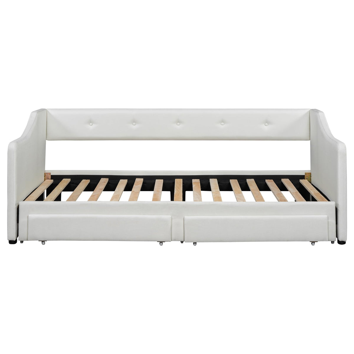 Beige Upholstered Daybed with Trundle and Storage Drawers I6447