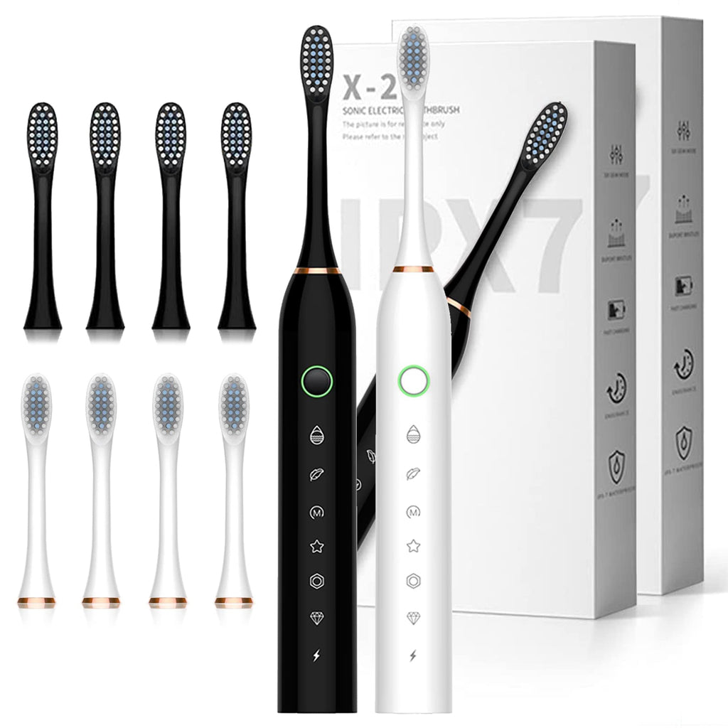 Black White 2 Pack Electric Toothbrush with 8 Brush Heads M465054