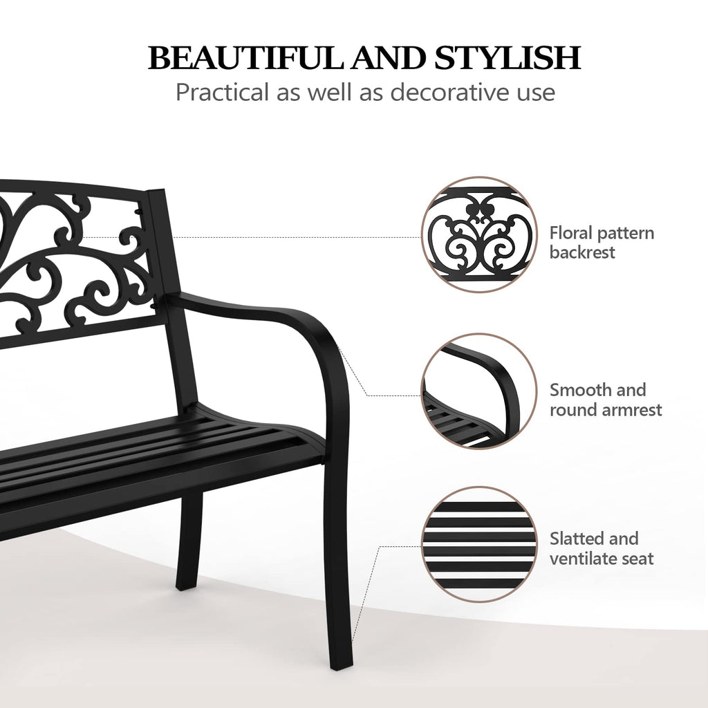 Black Metal Outdoor Bench with PVC Back Pattern D10729