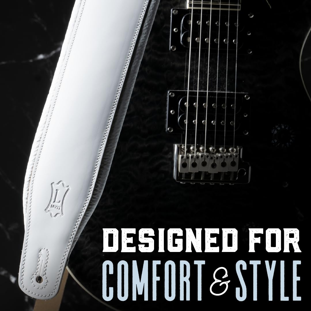 Black Leather Guitar Strap with Foam Padding D18486
