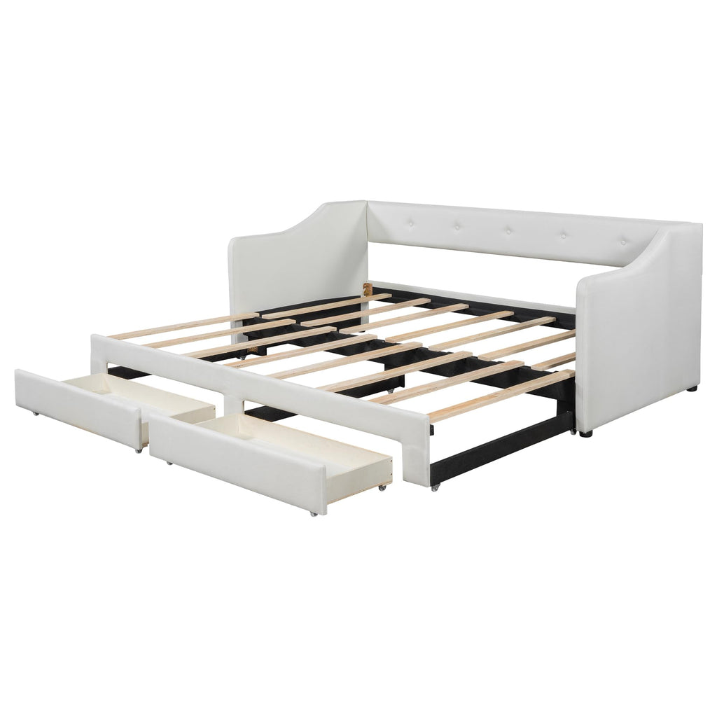 Beige Upholstered Daybed with Trundle and Storage Drawers I6447