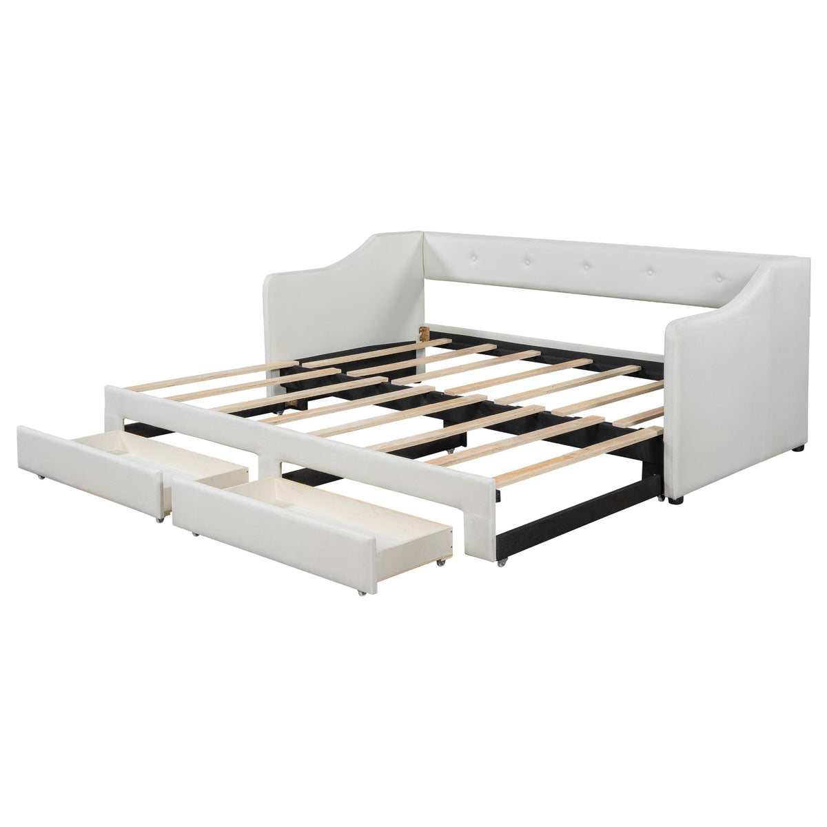 Beige Upholstered Daybed with Trundle and Storage Drawers I6447