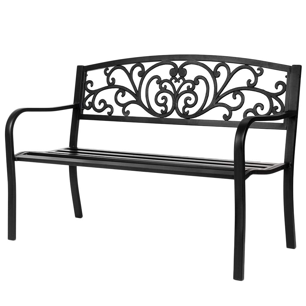 Black Metal Outdoor Bench with PVC Back Pattern D10729
