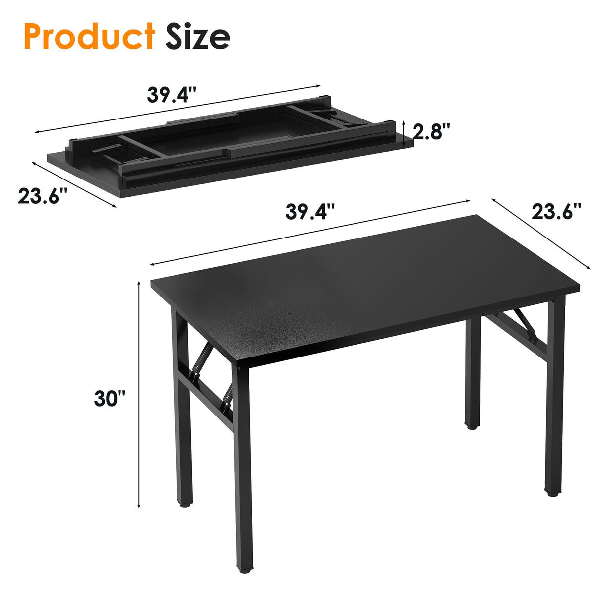 39.4 Inch Black Folding Computer Desk J825136