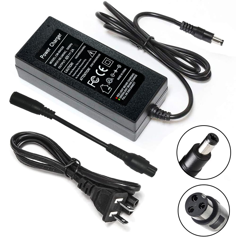 42V 2A Charger for 36V Lithium Battery, 5.5mm x 2.5mm and 8mm 3 Prong Connector I91453