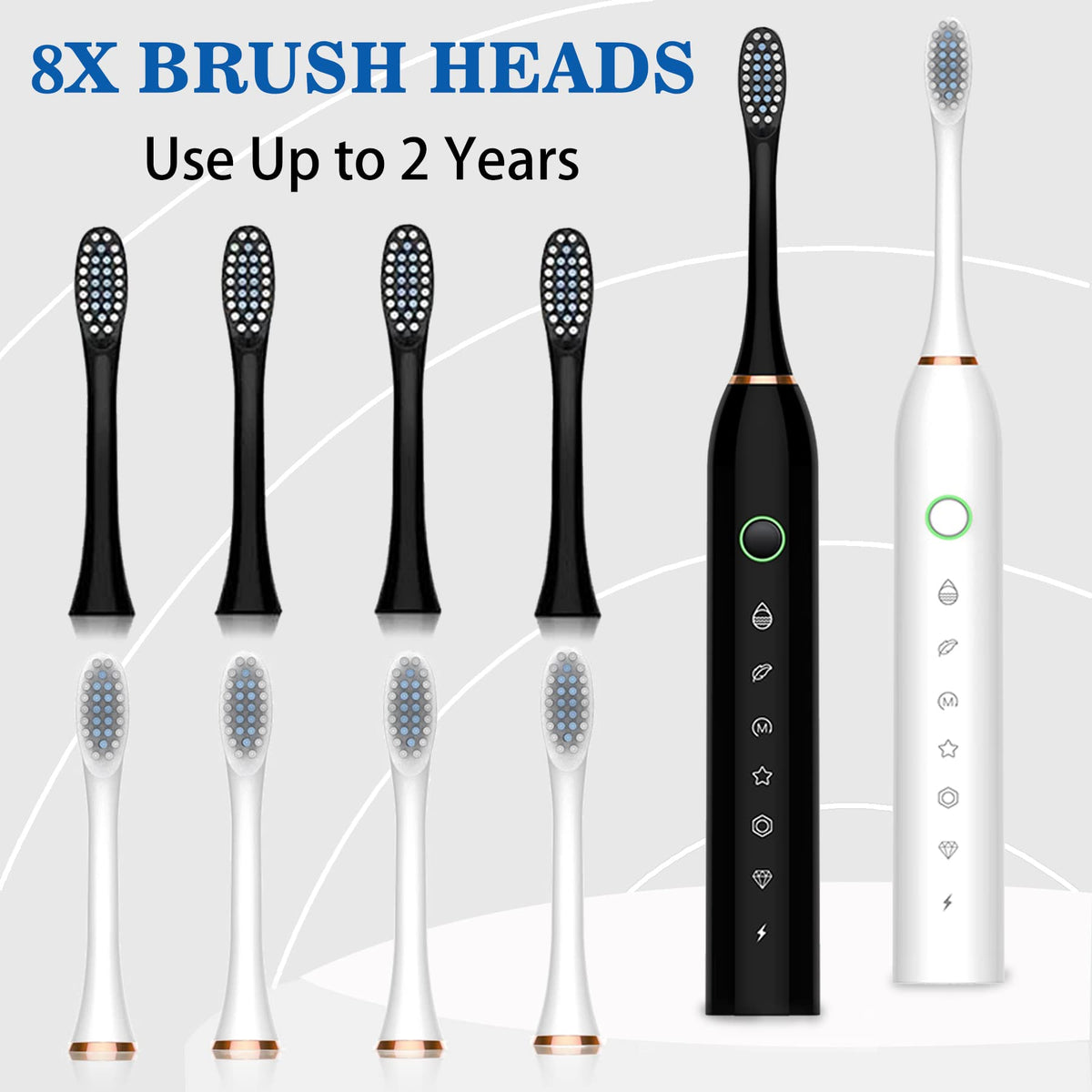 Black White 2 Pack Electric Toothbrush with 8 Brush Heads M465054