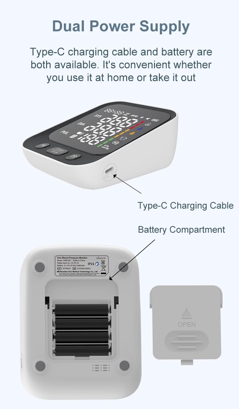 Automatic Upper Arm Blood Pressure Monitor with Large LED Screen and Adjustable Cuff G18434