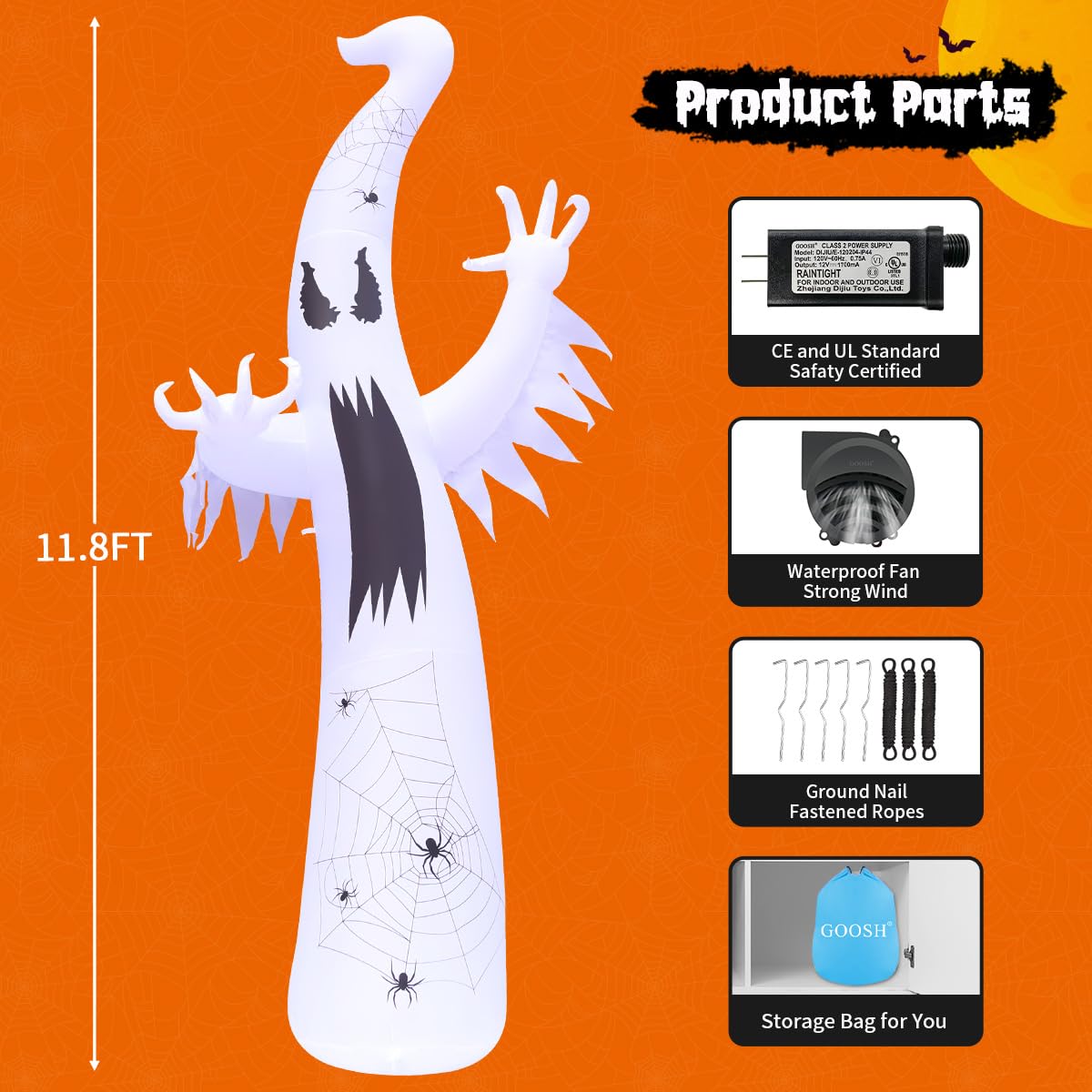 12 FT Halloween Inflatable Ghost with Built-in LEDs Y92760