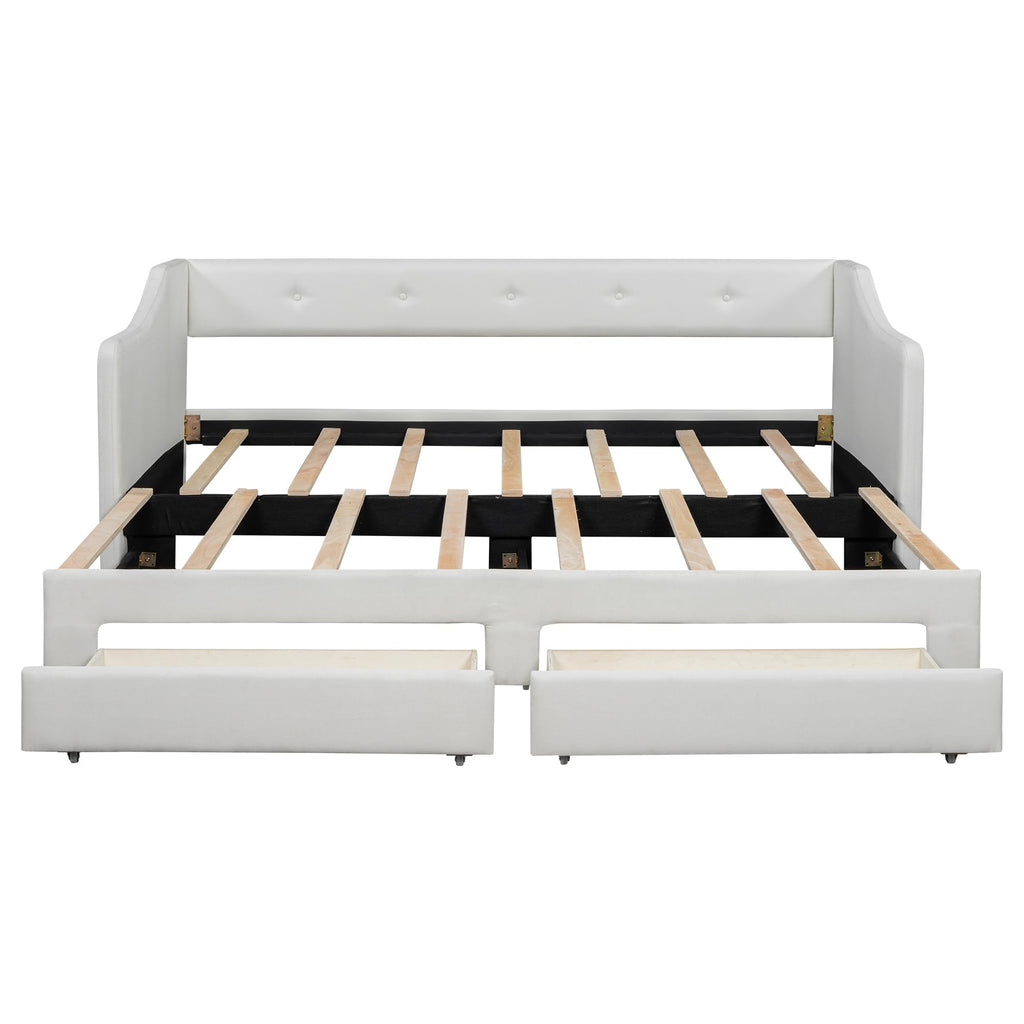 Beige Upholstered Daybed with Trundle and Storage Drawers I6447