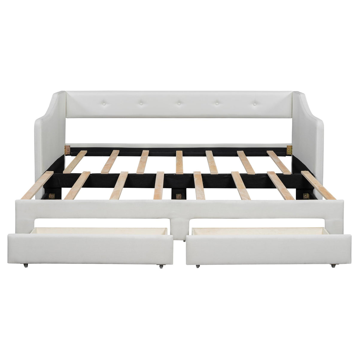 Beige Upholstered Daybed with Trundle and Storage Drawers I6447