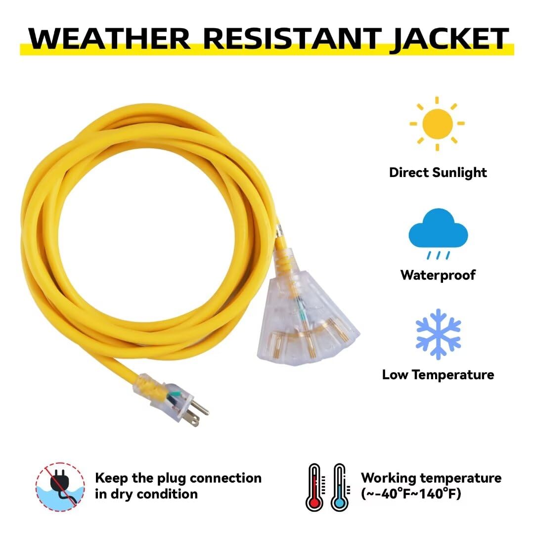 50 Ft Yellow Heavy Duty Outdoor Extension Cord with 3 Outlets B8933