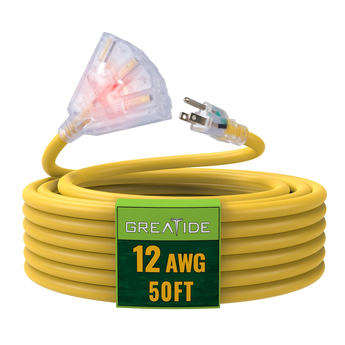 50 Ft Yellow Heavy Duty Outdoor Extension Cord with 3 Outlets B8933