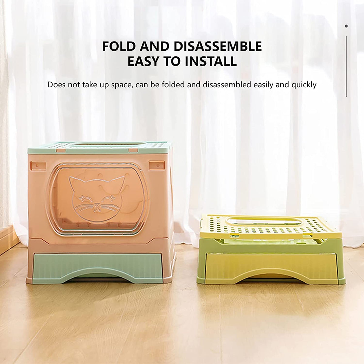 Foldable Top Entry Cat Litter Box with Lid and Scoop D488428
