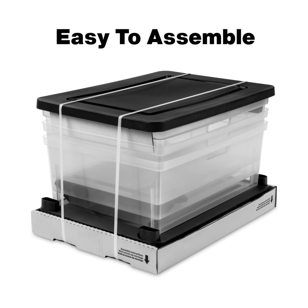 Black 3 Drawer Plastic Storage Organizer Tower with Clear Bins F489
