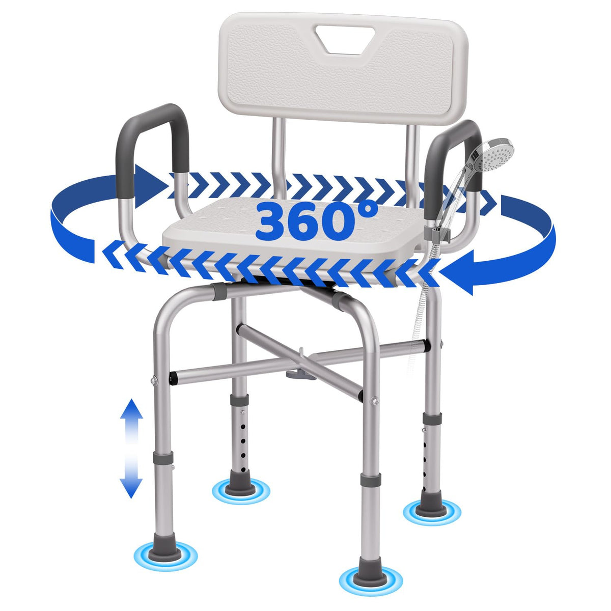 360° Swivel Shower Chair with Arms and Back, Adjustable Non-Slip Q688171