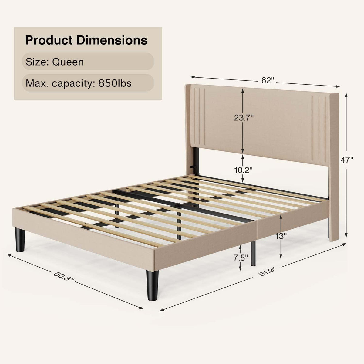 Queen Upholstered Platform Bed with Wingback Headboard S52947