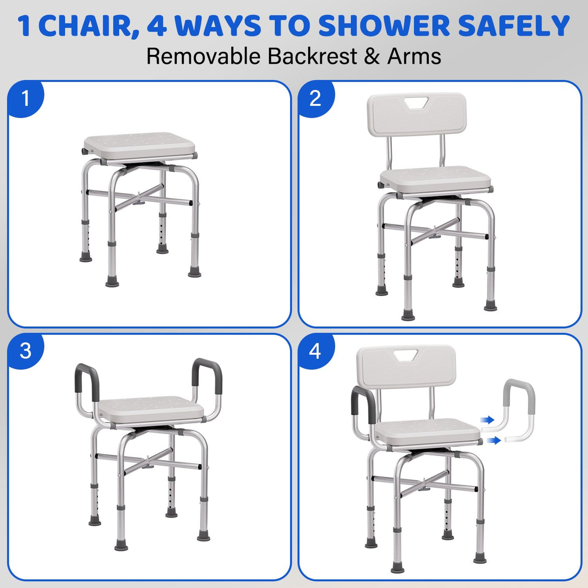360° Swivel Shower Chair with Arms and Back, Adjustable Non-Slip Q688171