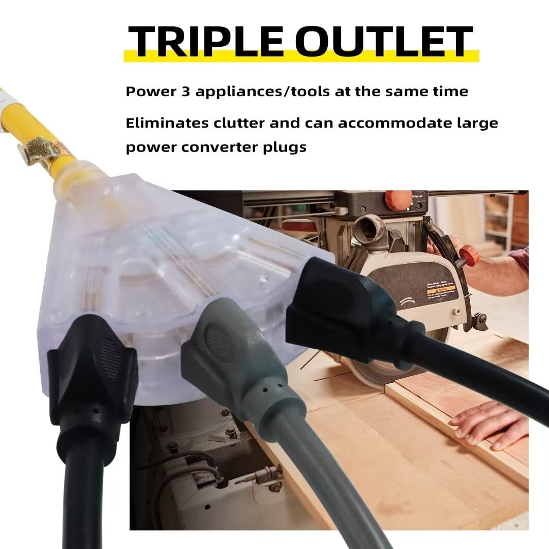 50 Ft Yellow Heavy Duty Outdoor Extension Cord with 3 Outlets B8933