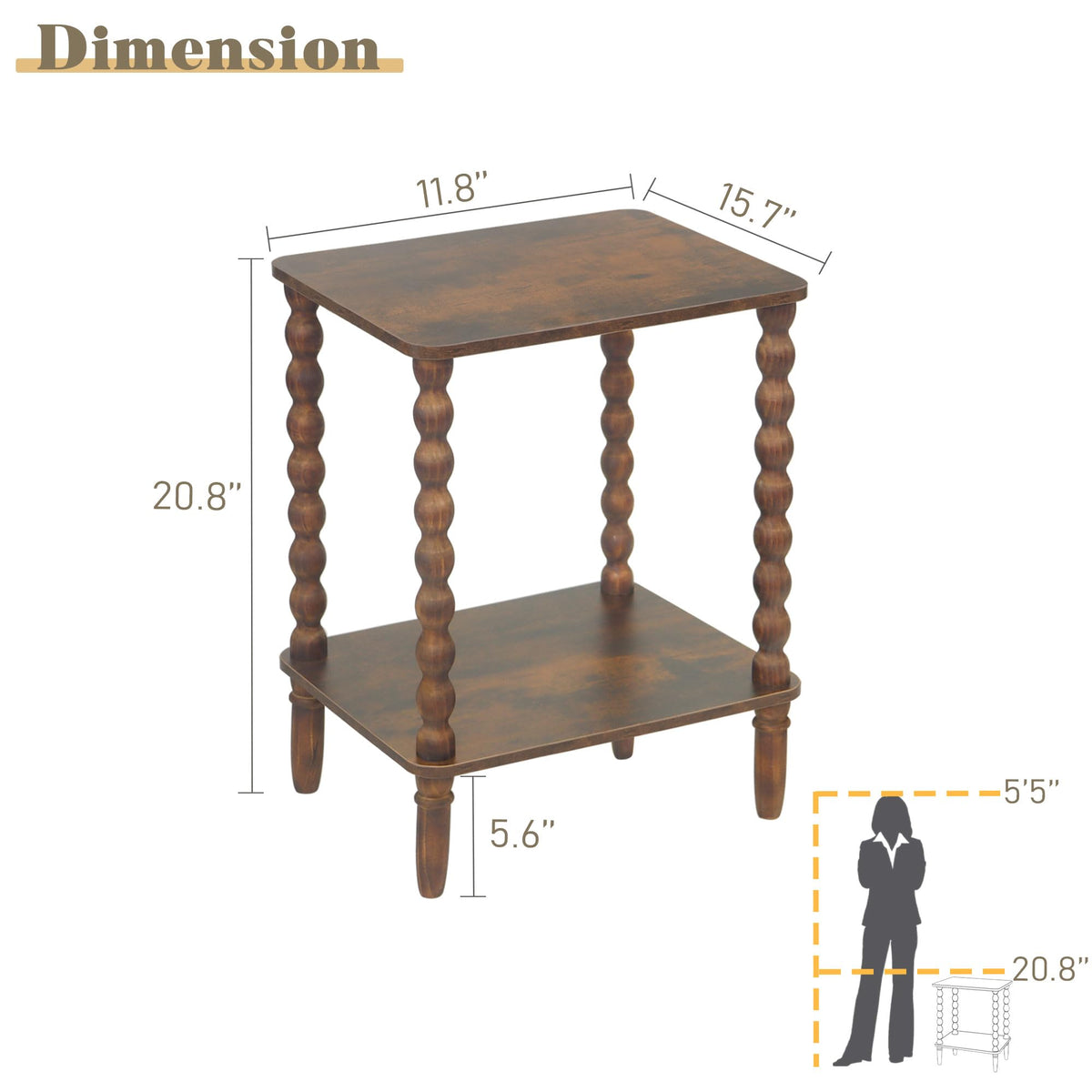 Side Table with 2-Tier Shelf E87347