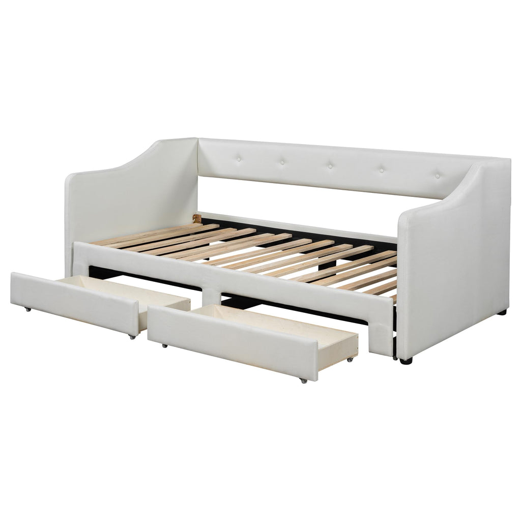 Beige Upholstered Daybed with Trundle and Storage Drawers I6447