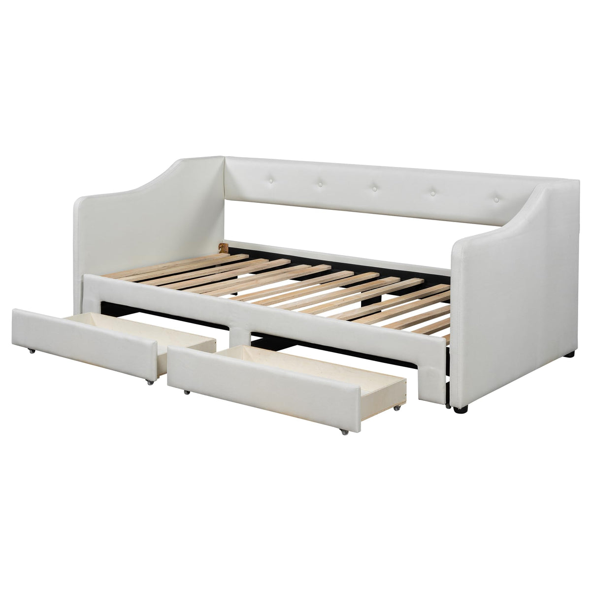 Beige Upholstered Daybed with Trundle and Storage Drawers I6447