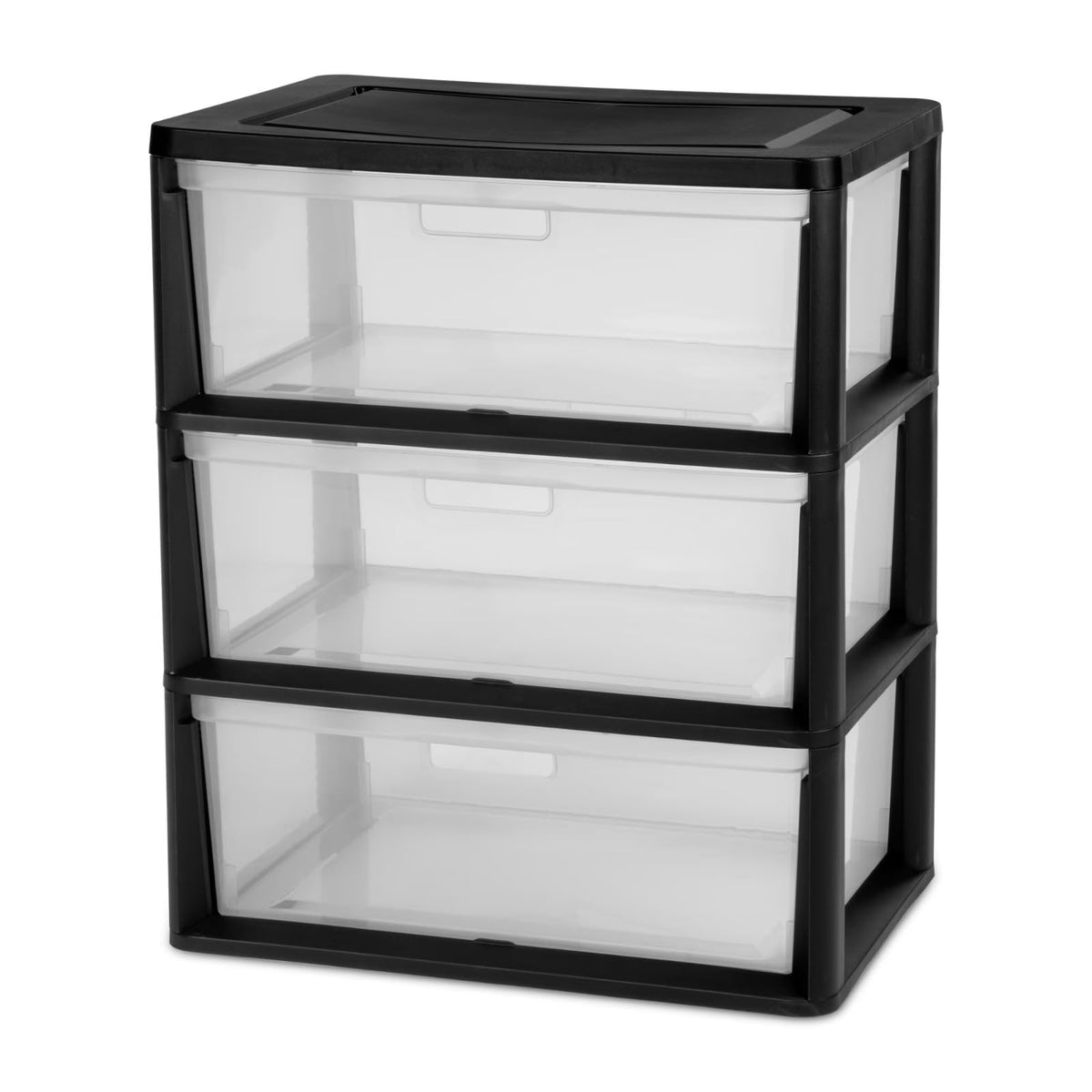 Black 3 Drawer Plastic Storage Organizer Tower with Clear Bins F489