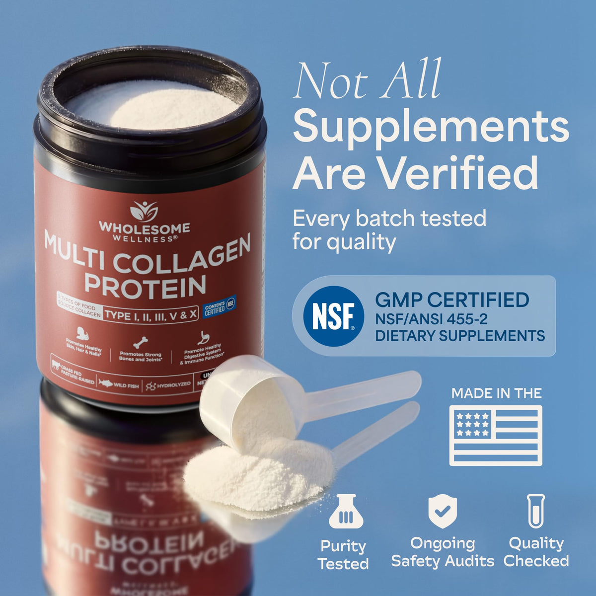 Multi Collagen Peptides Protein Powder, 5 Types Hydrolyzed, Grass-Fed, Non-GMO, Unflavored G865