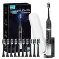 Black White Sonic Electric Toothbrush Set with 10 Brush Heads and Travel Case M484193
