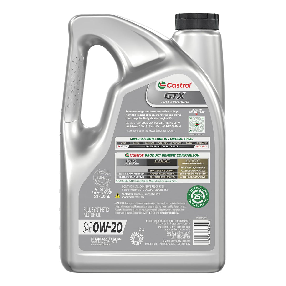 Full Synthetic 0W-20 Motor Oil, 5 Quarts, Pack of 3 F19761