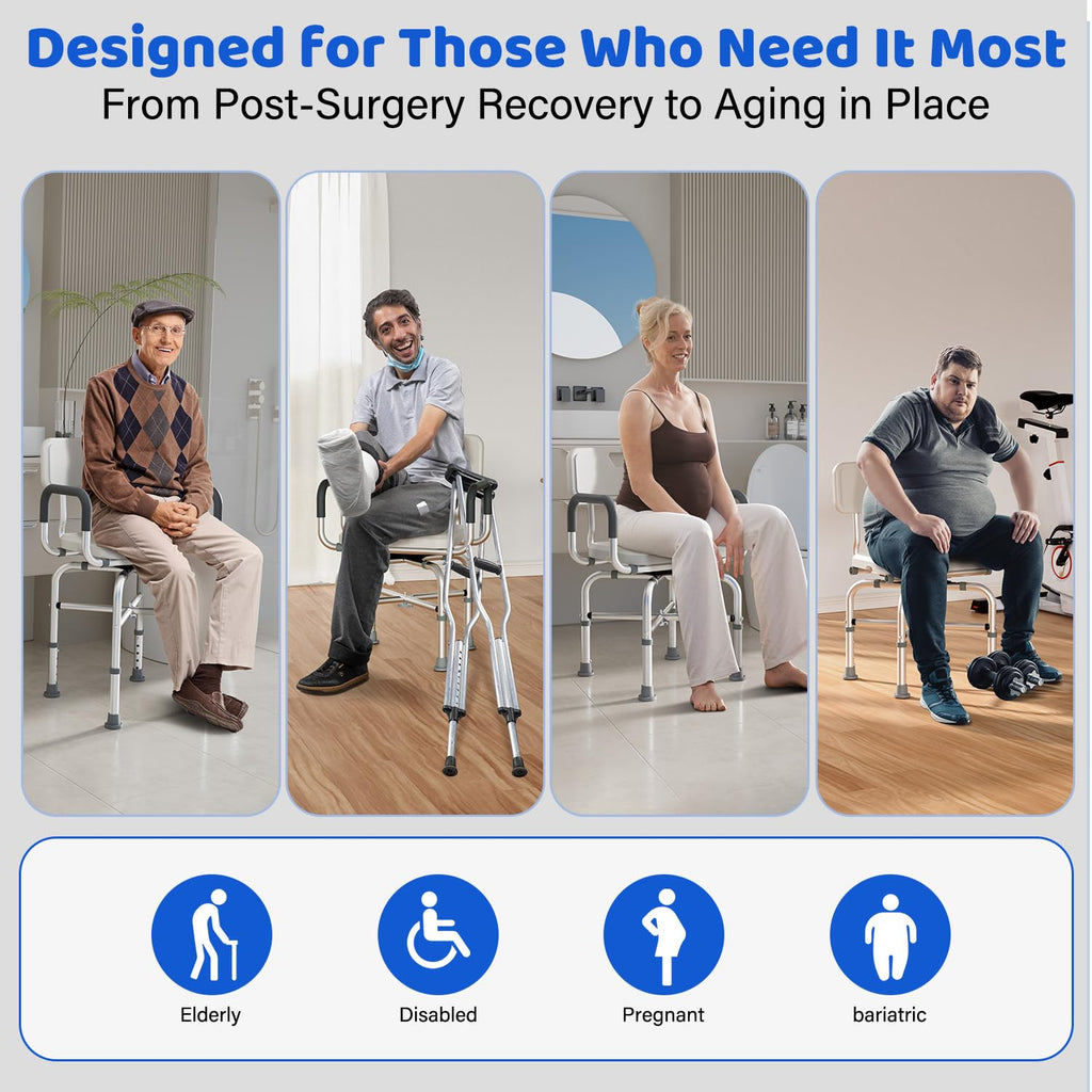360° Swivel Shower Chair with Arms and Back, Adjustable Non-Slip Q688171