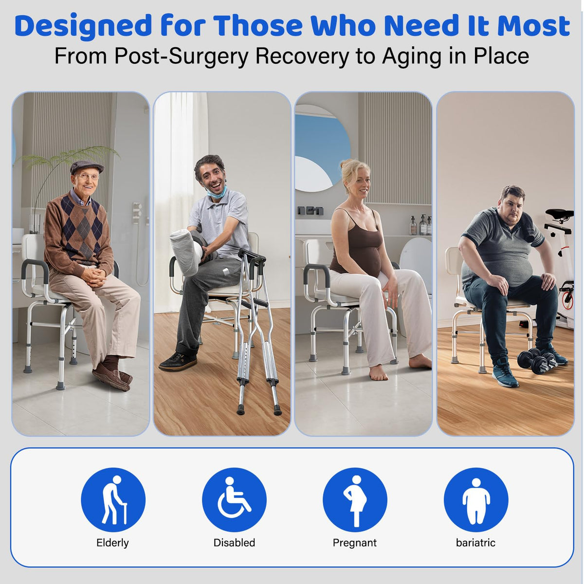 360° Swivel Shower Chair with Arms and Back, Adjustable Non-Slip Q688171