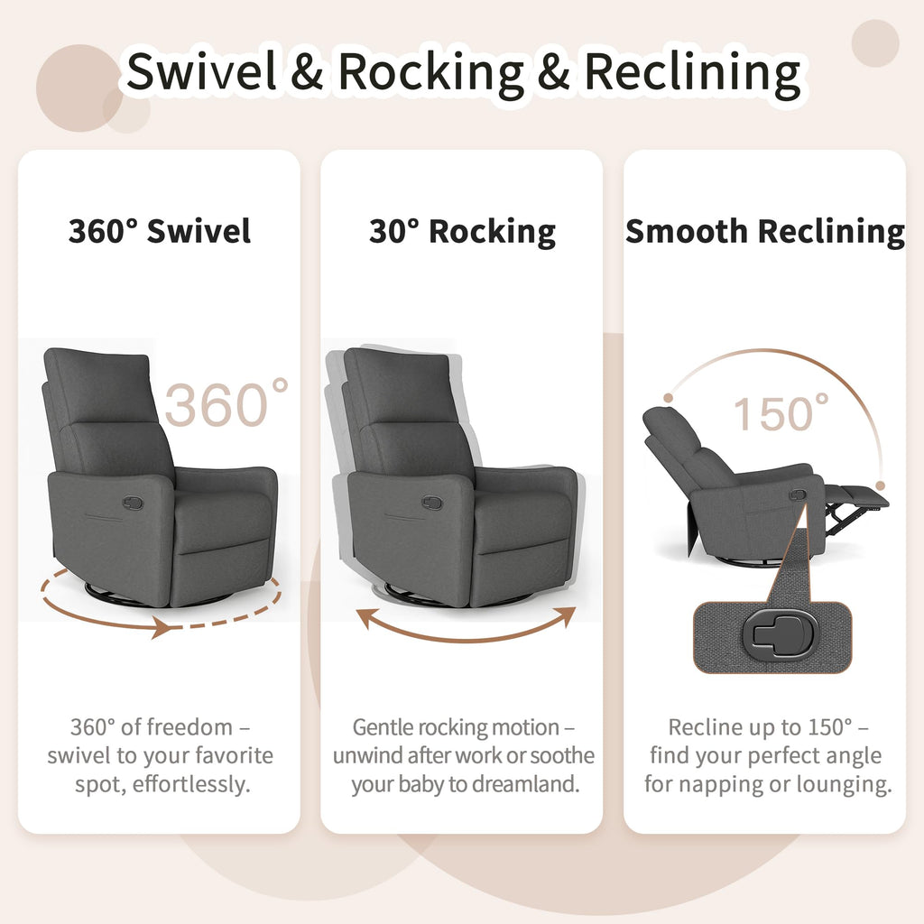 Light Brown Velvet Swivel Rocker Recliner Chair A51735