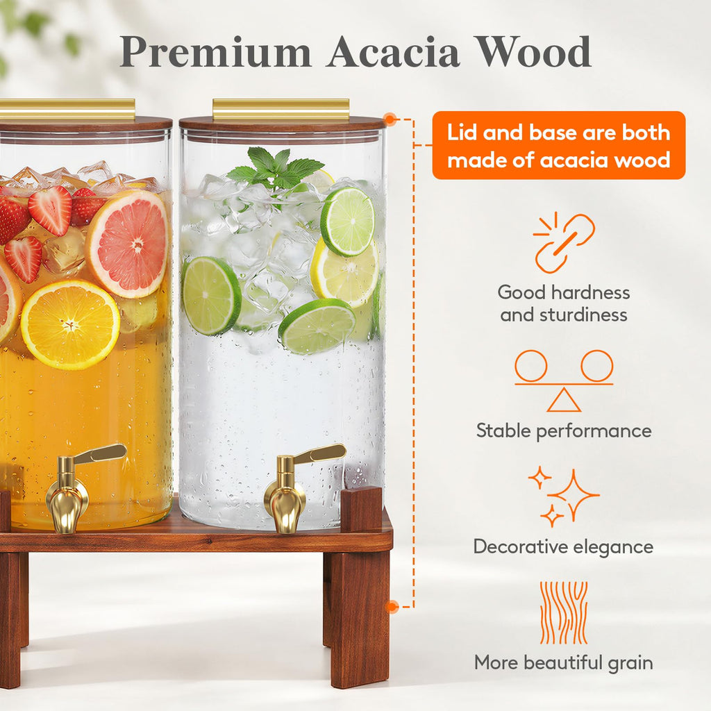 1.5 Gallon Glass Drink Dispenser with Wood Stand A628156