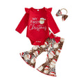 Christmas Baby Girl Outfit Romper Flared Pants Headband X469