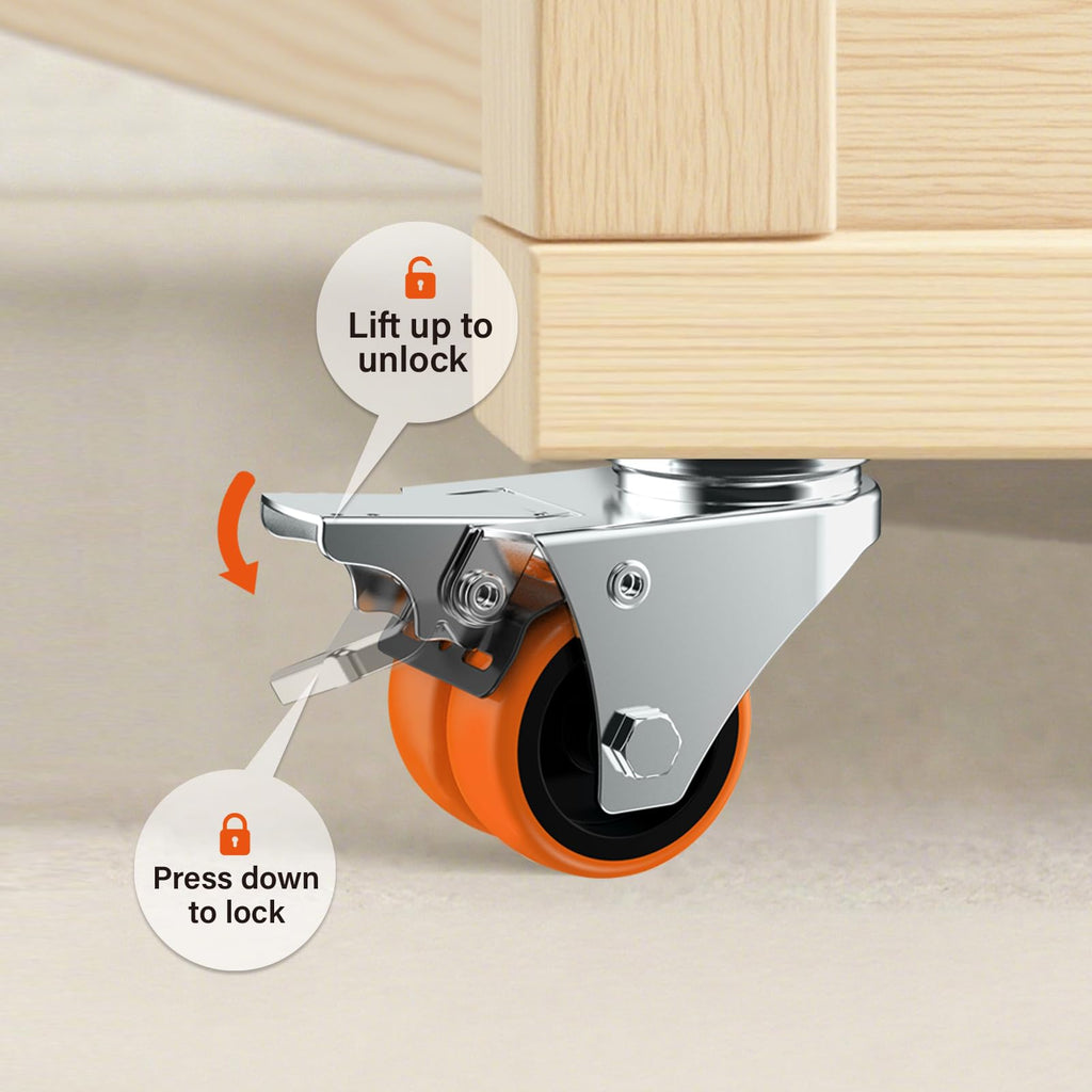 2" Double Wheel Casters with Brake 4 Pack A257
