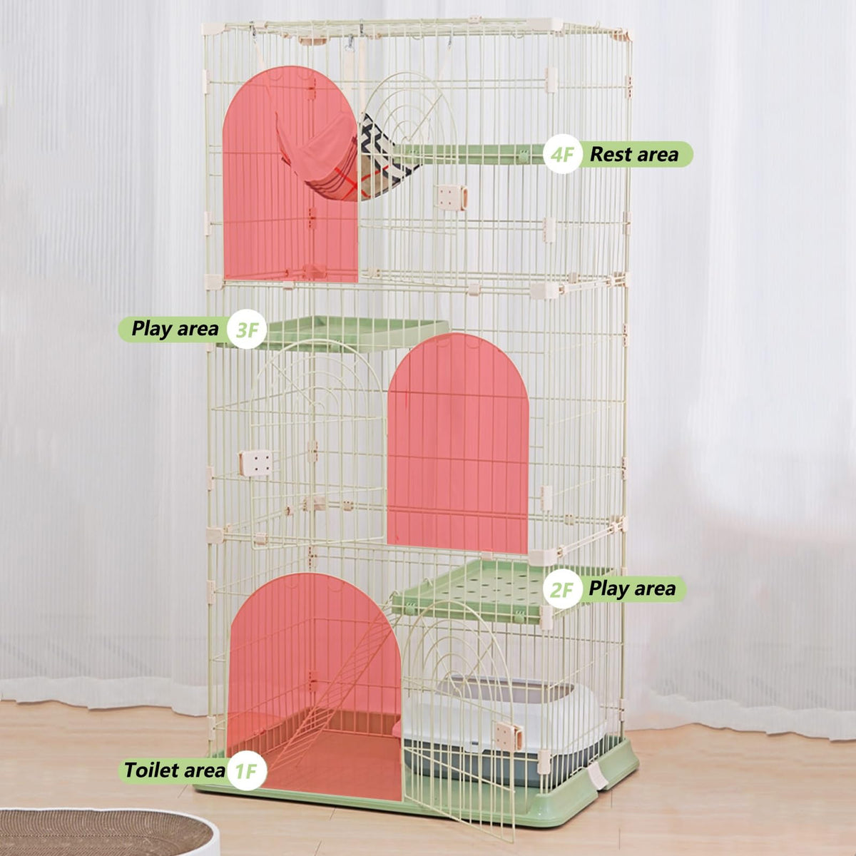 3/4-Tier Wire Cat Cage Playpen Kennel with Hammock V879510